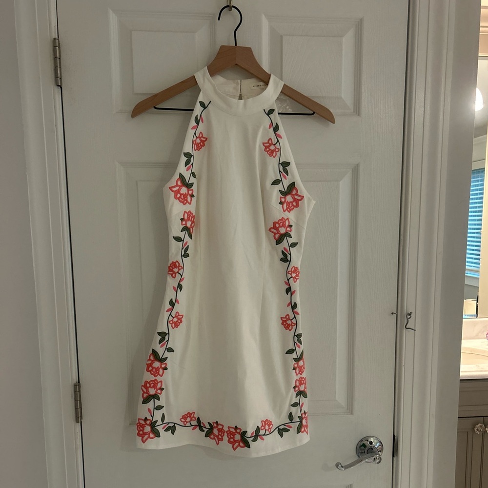 Altar'd State White/Cream Dress with Coral Floral Trim